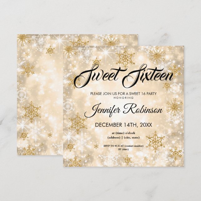 Gold Winter Sweet 16 Glitter Sparkle Invitation (Front/Back)