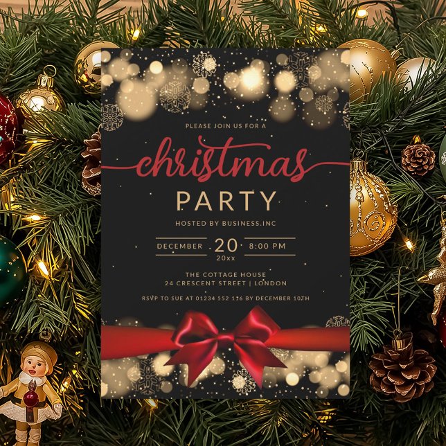 Gold Winter Wonderland Company Xmas Red Ribbon Invitation (Gold Winter Wonderland Company Xmas Red Ribbon Invitation)