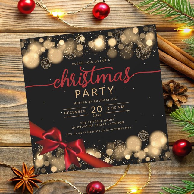 Gold Winter Wonderland Company Xmas Red Ribbon Invitation (Gold Winter Wonderland Company Xmas Red Ribbon Invitation)