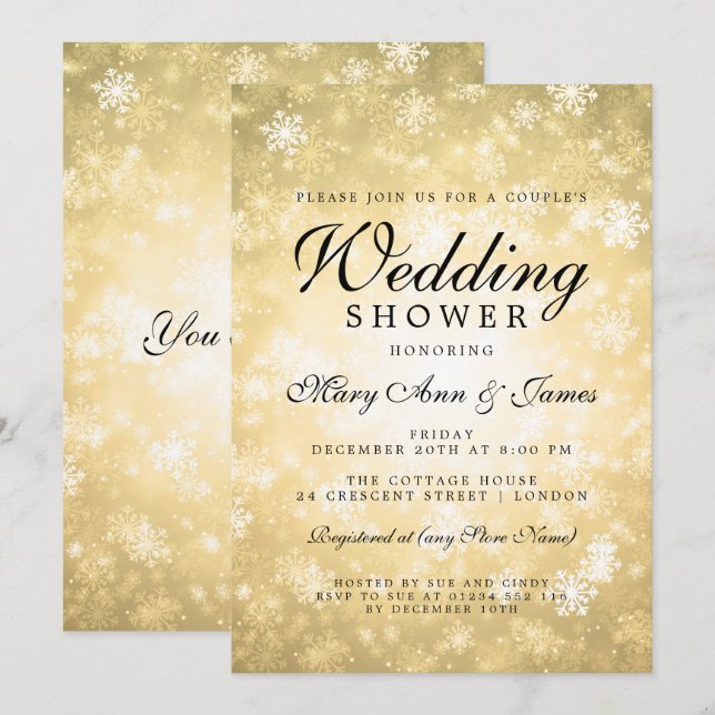 Gold Winter Wonderland Couple's Wedding Shower Invitation (Front/Back)