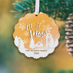 Gold Winter Wonderland Let it Snow Holiday Tree Decoration Card