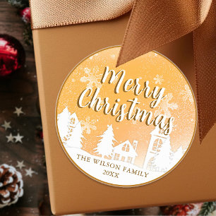 Gold Winter Wonderland Merry Christmas Classic R Round Sticker