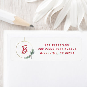 Gold wire wreath monogram holiday return address