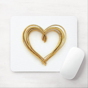 Gold Wired Heart On White Mouse Mat
