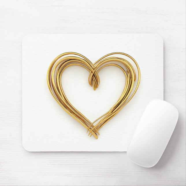 Gold Wired Heart On White Mouse Mat (With Mouse)