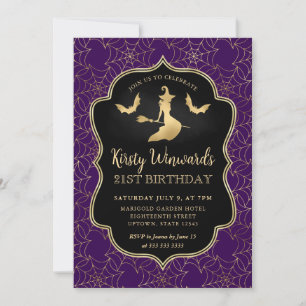 Gold Witch Frame and Cobwebs 21st Birthday Invitation