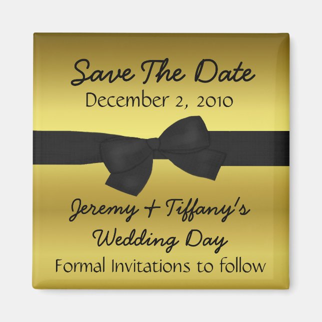 Gold with Black Bow Save the Date Magnet (Front)