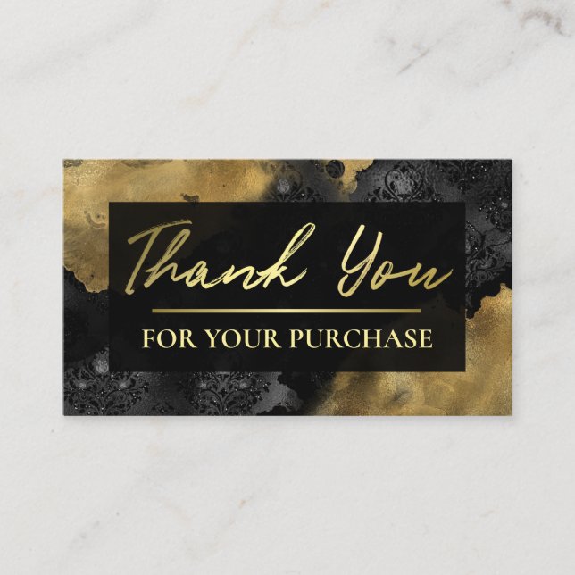 Gold With Black Damask Thank You For Your Purchase Business Card (Front)