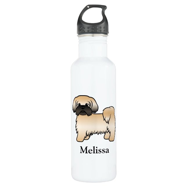 Gold With Black Mask Shih Tzu Cartoon Dog & Name 710 Ml Water Bottle (Front)
