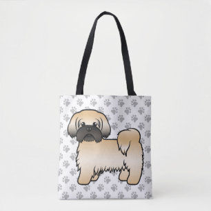 Gold With Black Mask Shih Tzu Cartoon Dog & Paws Tote Bag