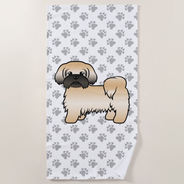 Gold With Black Mask Shih Tzu Cute Cartoon Dog Beach Towel (Front)