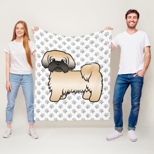 Gold With Black Mask Shih Tzu Cute Cartoon Dog Fleece Blanket (In Situ)