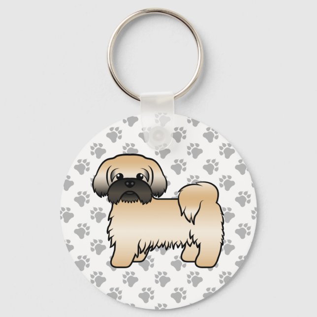 Gold With Black Mask Shih Tzu Cute Cartoon Dog Key Ring (Front)