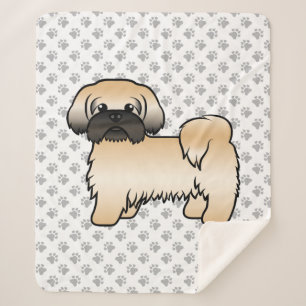 Gold With Black Mask Shih Tzu Cute Cartoon Dog Sherpa Blanket