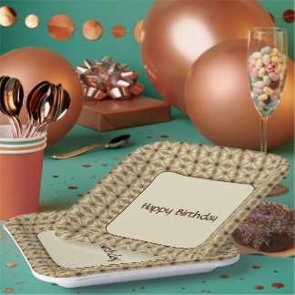 Gold With Brown Accented Pattern Paper Plate