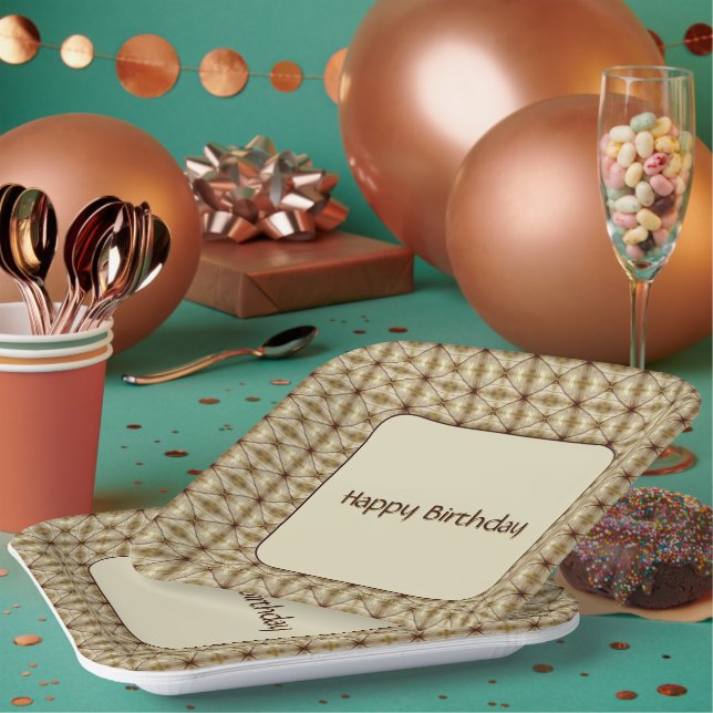 Gold With Brown Accented Pattern Paper Plate (Multi)