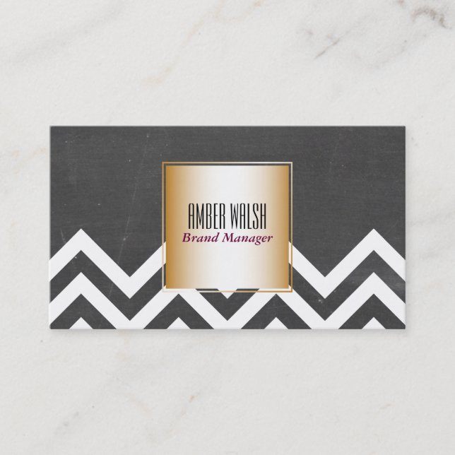 Gold with Chevron Pattern Contemporary Business Card (Front)