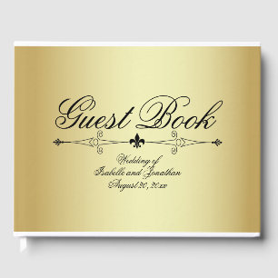 Gold with Formal Black Text Personalised Wedding Guest Book
