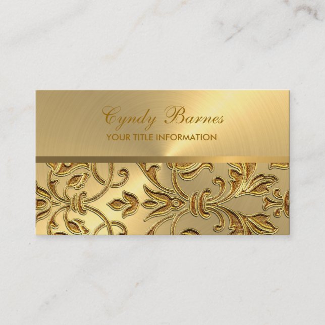 Gold with Gold Damask Business Card (Front)