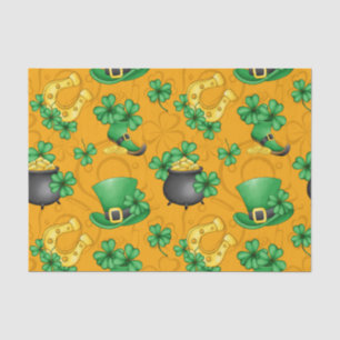 GOLD WITH GREEN SHAMROCKS HORSESHOES POT OF GOLD TISSUE PAPER