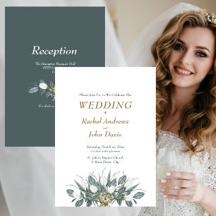 Gold with Green Wedding Invitation White Tulips 