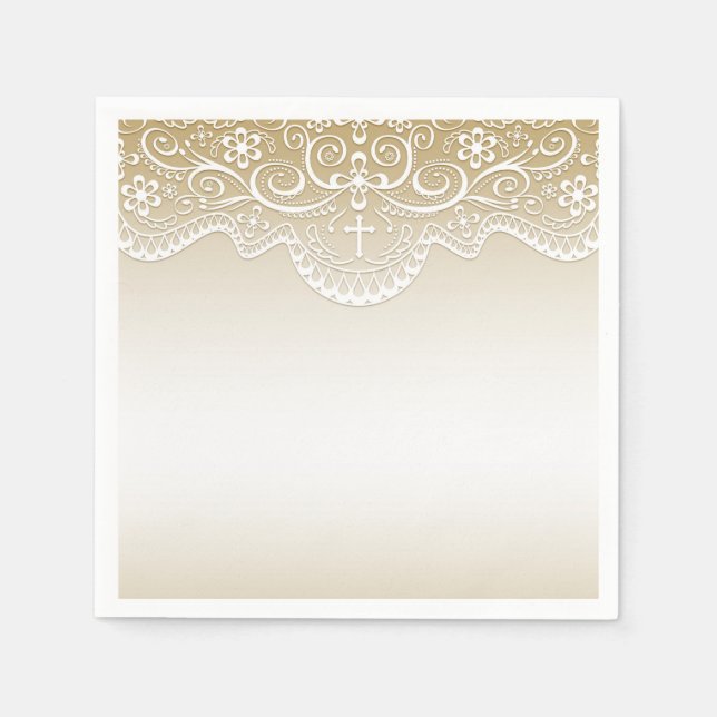 Gold with Lace, Cross, Religious Napkin (Front)