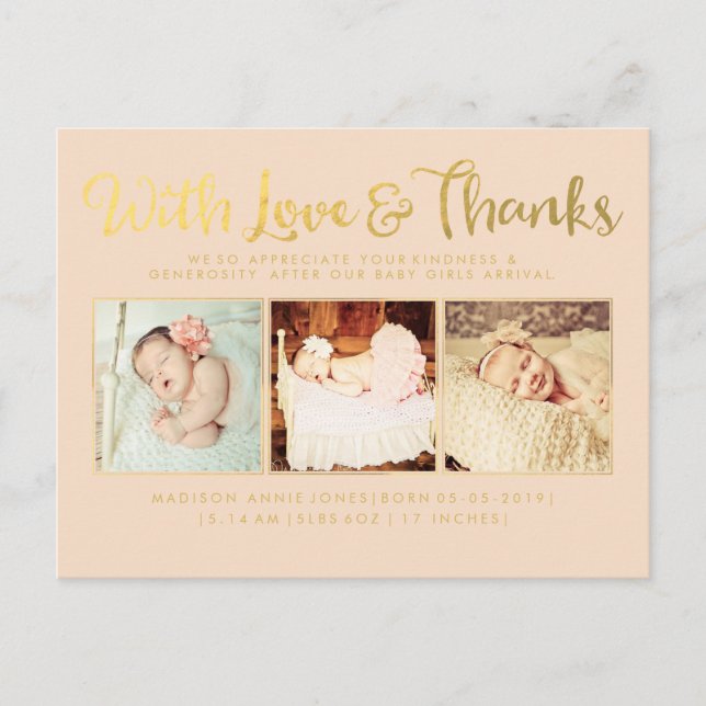 Gold With Love and Thanks Sip & See Postcard (Front)