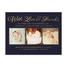 Gold With Love & Thanks Baby Photo Postcard