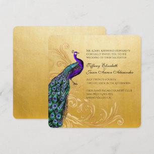 Gold With Peacock Wedding Invitation