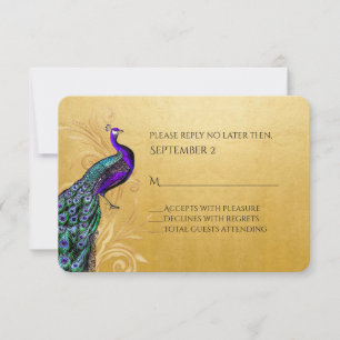 Gold With Peacock Wedding RSVP Card