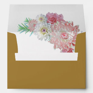 Gold with Pink Floral Lining Wedding Envelope