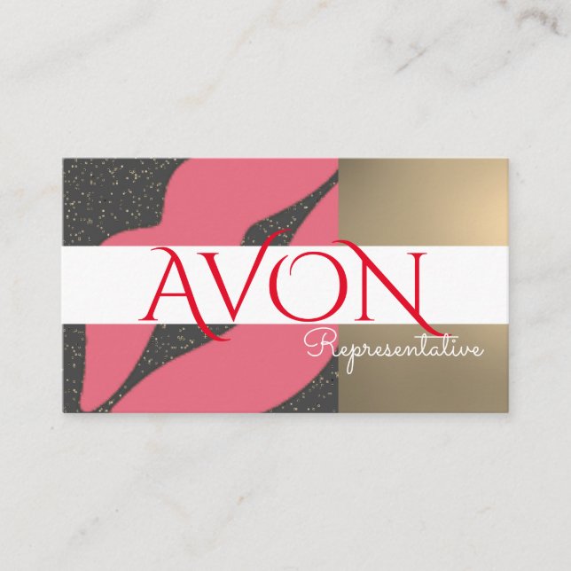 Gold with Pink Lips Personalised Avon Business Card (Front)