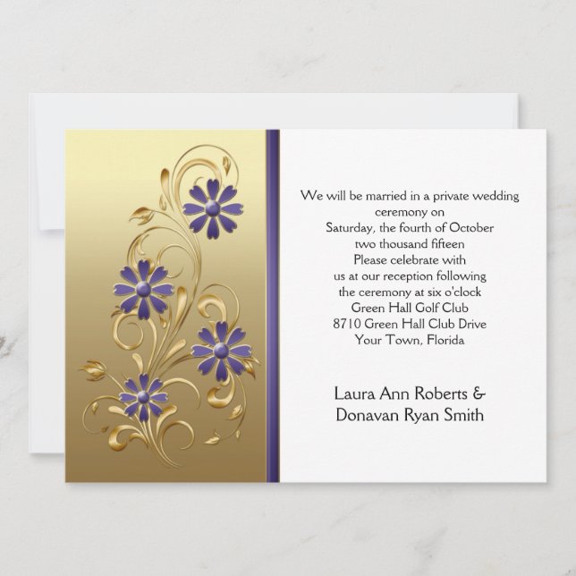 Gold with Purple Flowers Reception Only Invitation (Front)