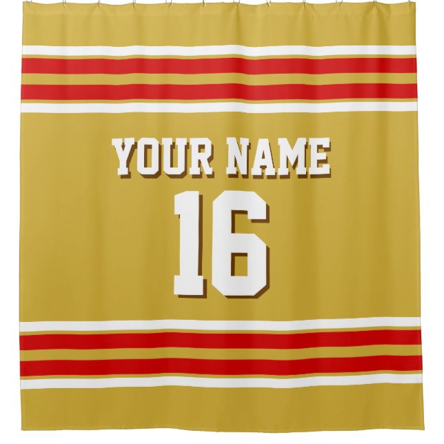 Gold with Red White Stripes Sports Jersey Shower Curtain (Front)