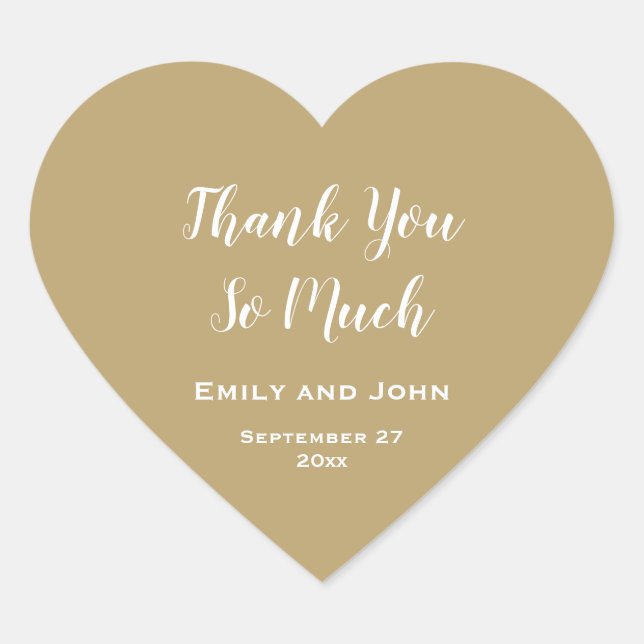 Gold with White Typography Wedding Favour Heart Sticker (Front)