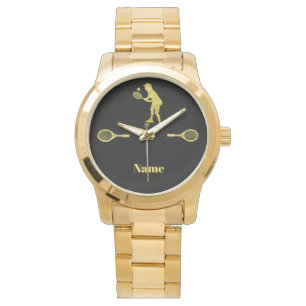 Gold Woman Tennis Player Silhouette Watch         