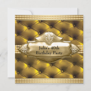 Gold Womans 40th Birthday Party Invitation