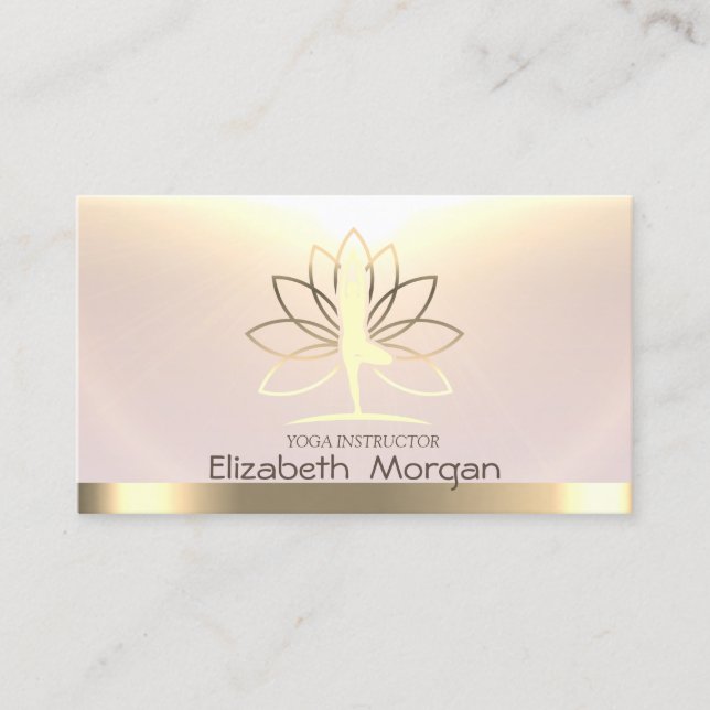 Gold Women Silhouette Lotus Yoga Instructor Business Card (Front)