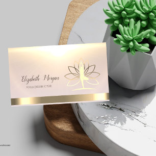 Gold Women Silhouette Lotus  Yoga Instructor Business Card
