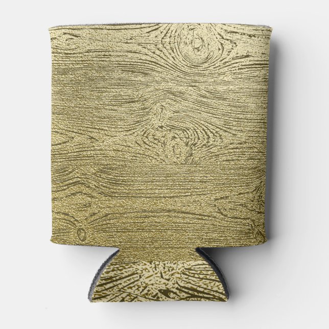 Gold Wood Glitter Texture Background Can Cooler (Front)