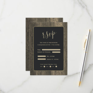 Gold Wood Grain Wedding RSVP Card
