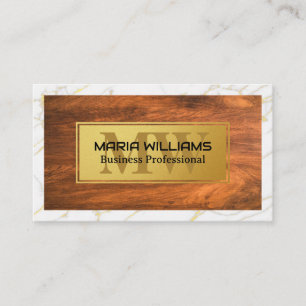 Gold Wood Grain White Marble Trim Appointment Card