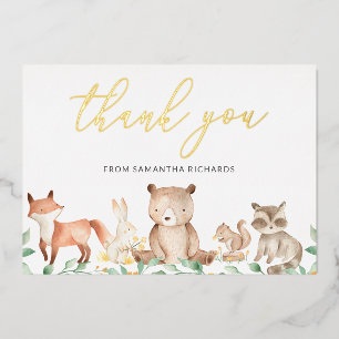 Gold Woodland Animals Baby Shower Thank You Card