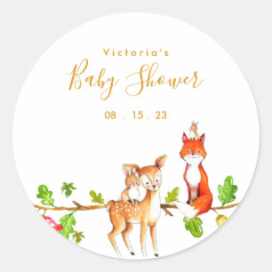 Gold Woodland Baby Shower Classic Round Sticker