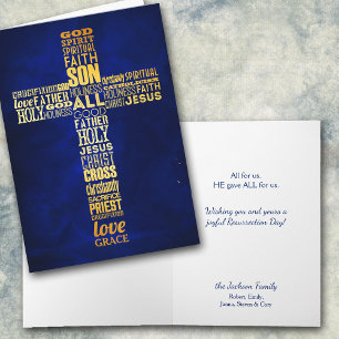 Gold Word Cross Christian Easter Card