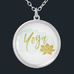 *~* Gold Word Yoga with Gold Lotus Silver Plated Necklace<br><div class="desc">If you find yourself attracted to this powerful necklace, trust it. No need to understand "Why". The image is typography of the word "Yoga" done in a modern font along with a gold lotus. There is a light turquoise watercolor stain behind the text Yoga and the gold lotus. Trust that...</div>