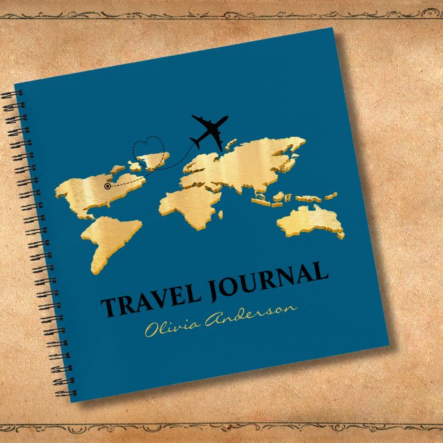 Gold World Map & Aeroplane,Travel Journal, Custom  Notebook (Creator Uploaded)