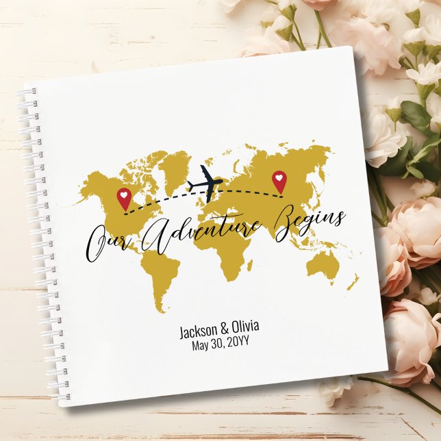 Gold World Map & Aeroplane, Travel Wedding Custom Notebook (Creator Uploaded)