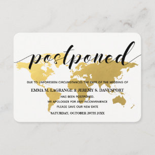 Gold world map change of date Wedding Enclosure Card