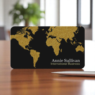 Gold World Map Oversized International Black Business Card